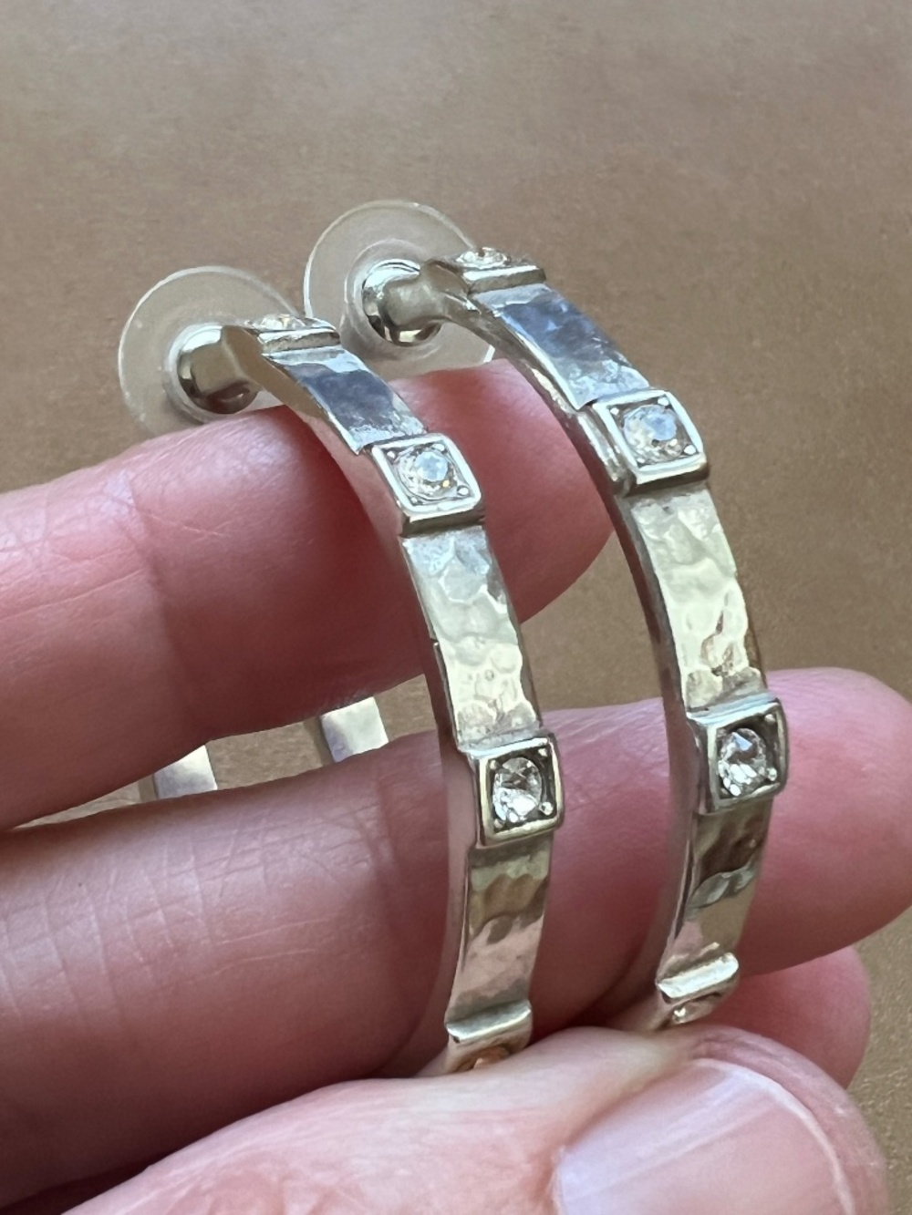 Brighton Meridian Zenith Station Hammered Silver & Crystal Hoop Earrings